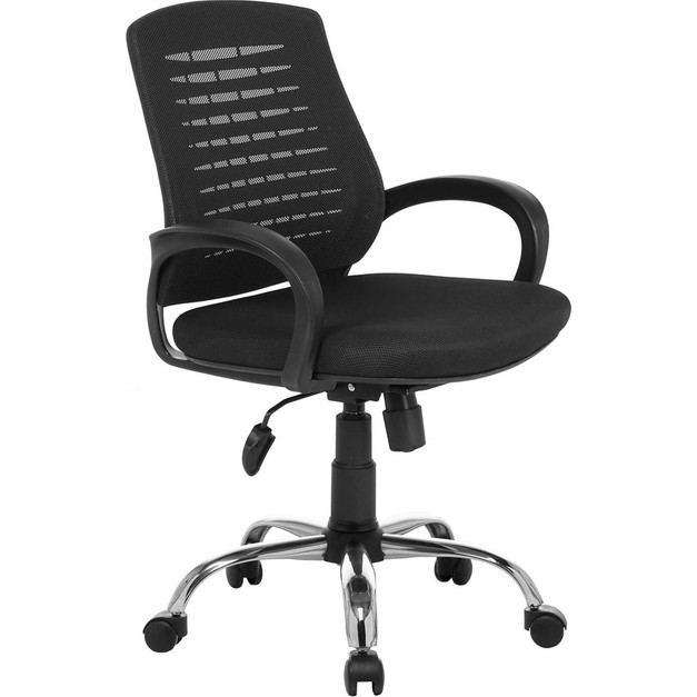 10508514558002.jpg Sers Mobilya Siyah Fileli Krom Ayak Çalışma Koltuğu / Döner Koltuk - Görsel 1