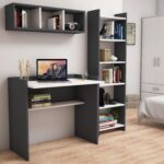 Bimossa Mahidevran Kitaplık ve Raflı Çalışma Masası Antrasit Beyaz