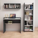 Bimossa Mahidevran Kitaplık ve Raflı Çalışma Masası Antrasit Beyaz - Görsel 2