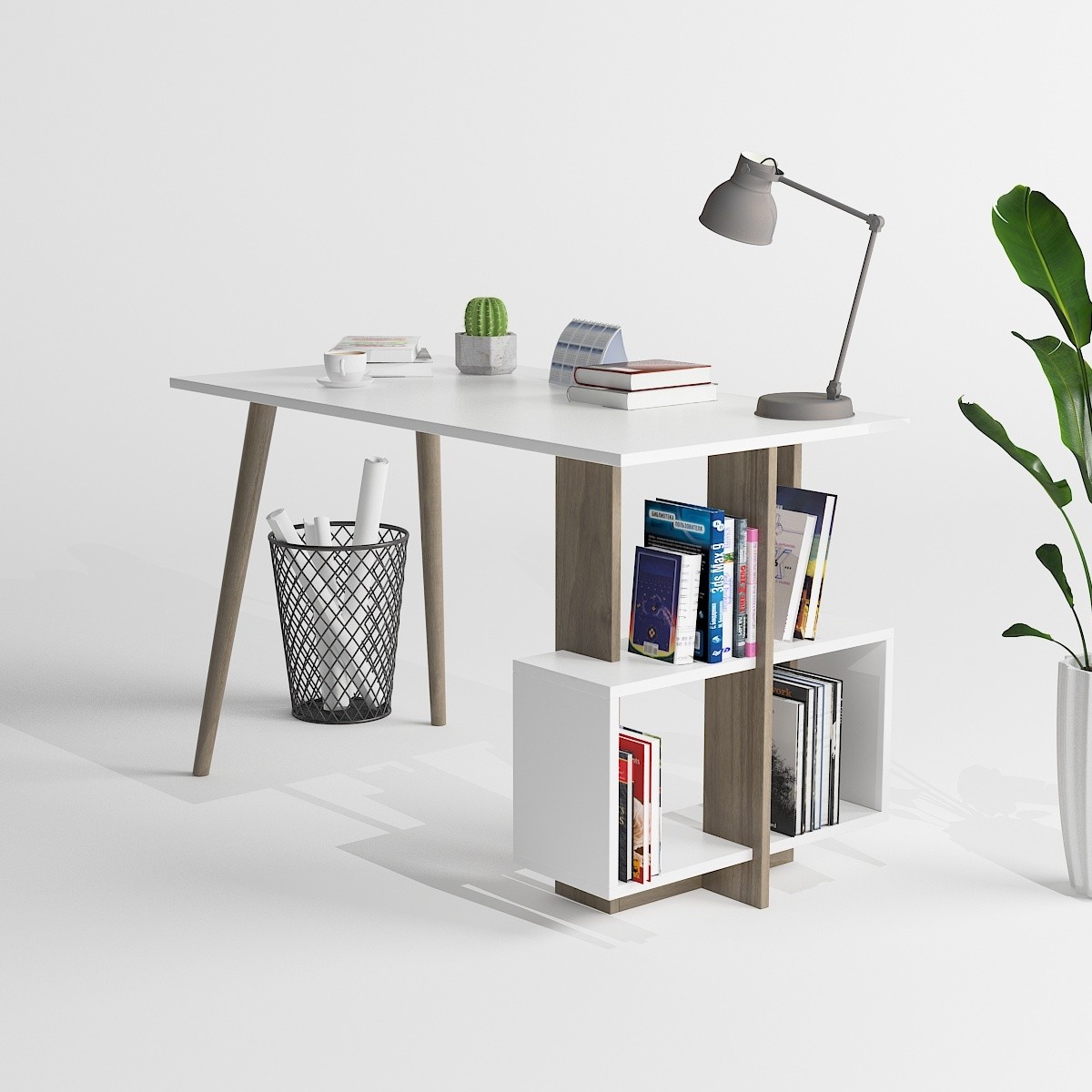 110000001414199.jpg Lagomood Side Çalışma Masası Beyaz - Ceviz - Görsel 1
