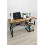 IRMAK Çalışma Masası 2 Raflı Metal Bilgisayar Laptop Masası Ofis Ders Masası Ceviz
