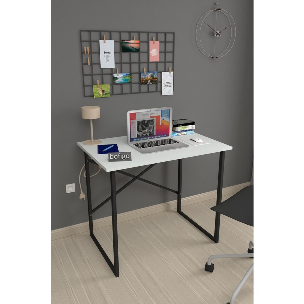 110000011155504-1.jpg Bofigo 60X90 cm Çalışma Masası Bilgisayar Masası Ofis Ders Yemek Masası Beyaz - Görsel 1
