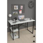 Bofigo 60X120 cm 2 Raflı Çalışma Masası Bilgisayar Masası Ofis Ders Yemek Masası Beyaz - Görsel 2