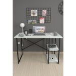 Bofigo 60X120 cm 2 Raflı Çalışma Masası Bilgisayar Masası Ofis Ders Yemek Masası Beyaz - Görsel 3