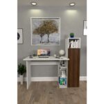 Moonlife Diamond Dolaplı Çalışma Masası Beyaz Ceviz - Görsel 2