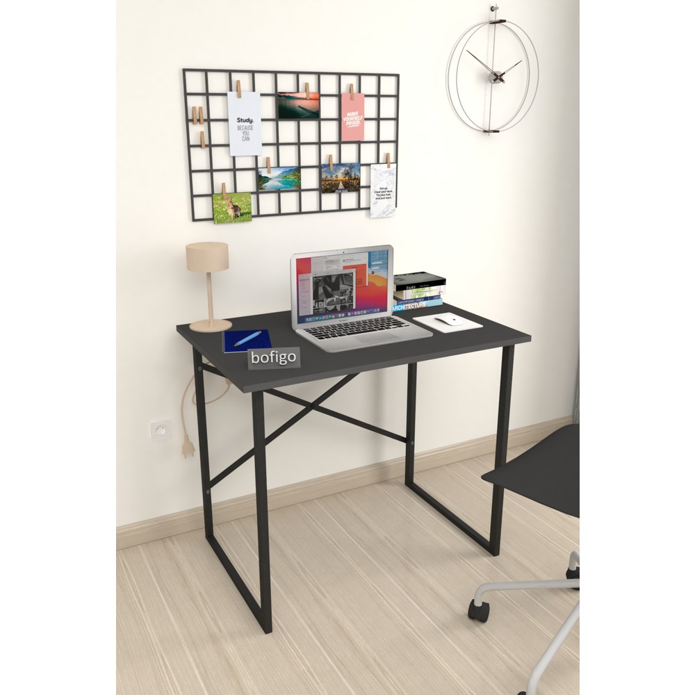 110000084129658.jpg Bofigo 60X90 cm Çalışma Masası Bilgisayar Masası Ofis Ders Yemek Masası Antrasit - Görsel 1