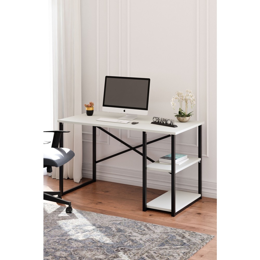 110000127183679-2.jpg Ceramical MSR Raflı Çalışma Masası - 60x120cm - Beyaz - Görsel 1