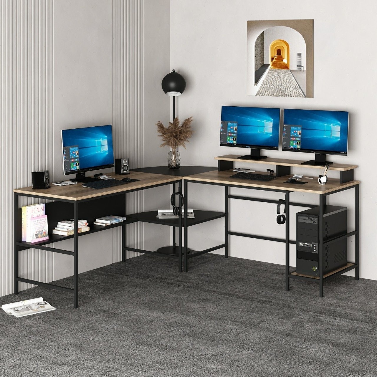 110000133243845.jpg Minar Greta L Köşe Çalışma Masası - Dore/siyah - Görsel 1