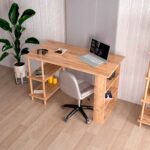 İntergo Çalışma Masası Bilgisayar Masası Ofis Ders Masası 4 Raflı Ahşap Ayaklı Beyaz