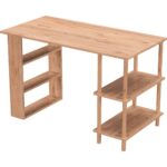 İntergo Çalışma Masası Bilgisayar Masası Ofis Ders Masası 4 Raflı Ahşap Ayaklı Beyaz - Görsel 3