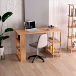 İntergo Çalışma Masası Bilgisayar Masası Ofis Ders Masası 4 Raflı Ahşap Ayaklı Beyaz - Görsel 2