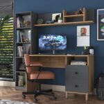 Rani HA115 Çekmeceli Kitaplıklı Çalışma Ofis Bilgisayar Masası Sepet Ceviz - Antrasit - Görsel 4