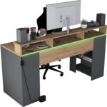 Rani HA122 LED Işıklı Kumandalı Rgb Raflı Oyuncu Bilgisayar Masası Çalışma Masası Sepet Ceviz - Antrasit - Görsel 4