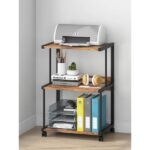 servetavcı Raflı Yazıcı Sehpası - Atlantik Çam (Frenli Tekerli) 45X30X75