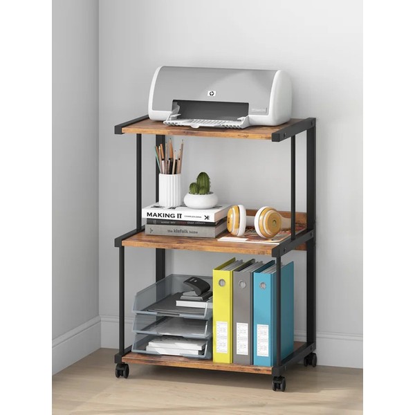 110000554778624.jpg servetavcı Raflı Yazıcı Sehpası - Atlantik Çam (Frenli Tekerli) 45X30X75 - Görsel 1