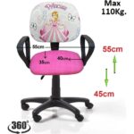 Depolife Çocuk Genç Odası Çalışma Koltuğu Döner Sandalye Tekerli Kumaş Döşeme Sindirella Resimli - Görsel 4