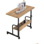 servetavcı Esil Yükseklik Ayarlı Raflı Dikiş Makinesi Sehpası - Atlantik Çam (Frenli Tekerli) 70X40 Oval Kenar