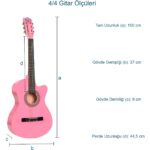 Midex CG-395PK Pembe Renk Kesik Klasik Gitar 4/4 Yetişkin Boy Sap Ayarlı Full Set - Görsel 3