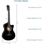 Midex CG-395BK Siyah Klasik Gitar 4/4 Sap Ayarlı Kesik Kasa Full Set (Çanta Askı Tuner Metod Pena) - Görsel 4
