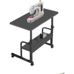 servetavcı Yükseklik Ayarlı Dikiş Makinesi Sehpası - Antrasit (Frenli Tekerli) 70X40 Oval Kenar