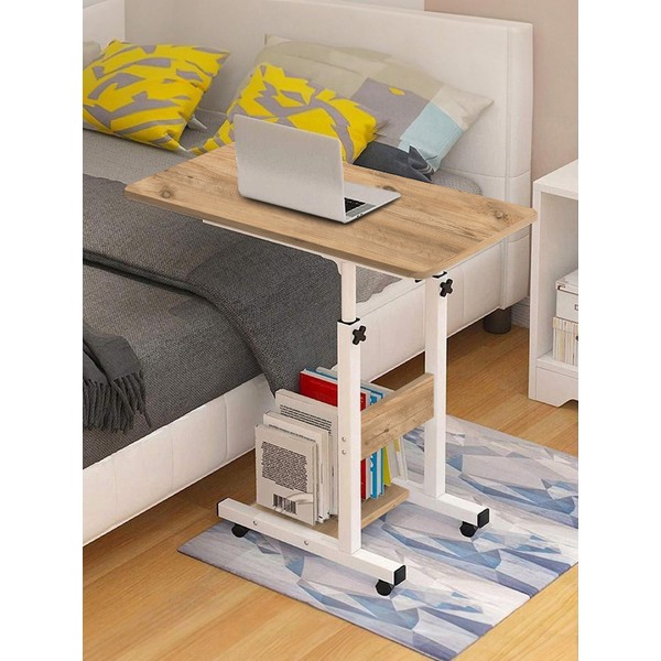 110000640778509.jpg servetavcı Yükseklik Ayarlı Yatak Sehpası - Atlantik Çam Beyaz (Tekerli) 70X40 Oval Kenar - Görsel 1