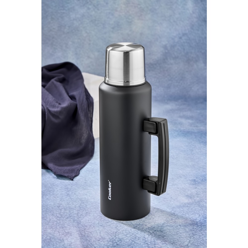 110000701599714.jpg Cooker 1.5 Lt Kulplu Paslanmaz Çelik Termos-Siyah - Görsel 1