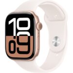 Apple Watch Series 10 GPS, 46 mm Roze Altın Rengi Alüminyum Kasa ve Bulut Pembesi Spor Kordon - S/M