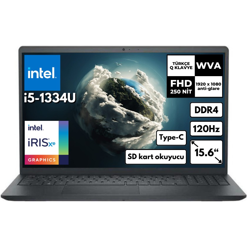 110000780951396.jpg Dell Inspiron 3530 I5-1334U 16 GB 512 GB SSD 15.6" Fhd 120Hz Intel Iris Xe Graphics Freedos Taşınabilir Notebook I35303407U - Görsel 1