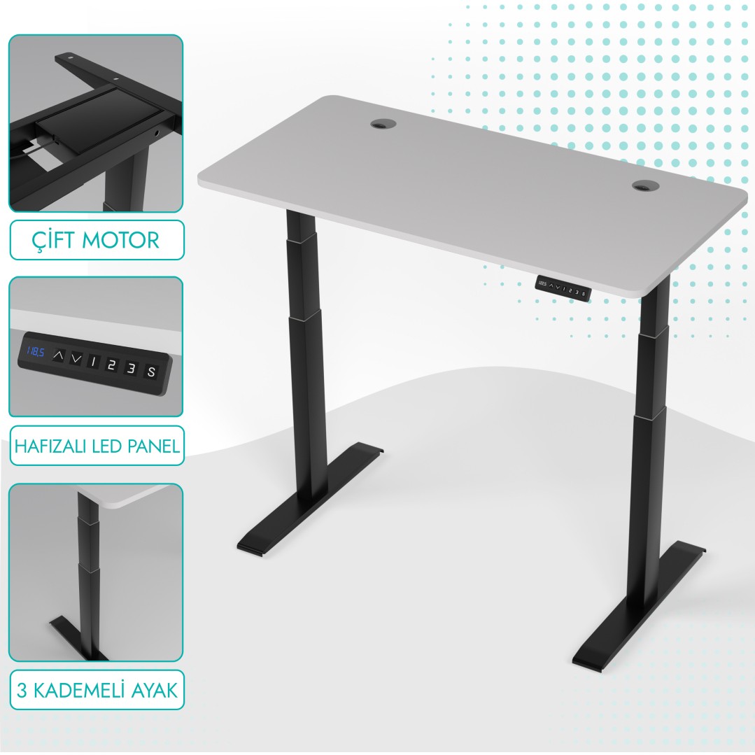 110000800198965.jpg Karr Office O-Flex Duo Çift Motorlu Elektrikli Yükseklik Ayarlı Masa - 120x60 - Beyaz - Görsel 1