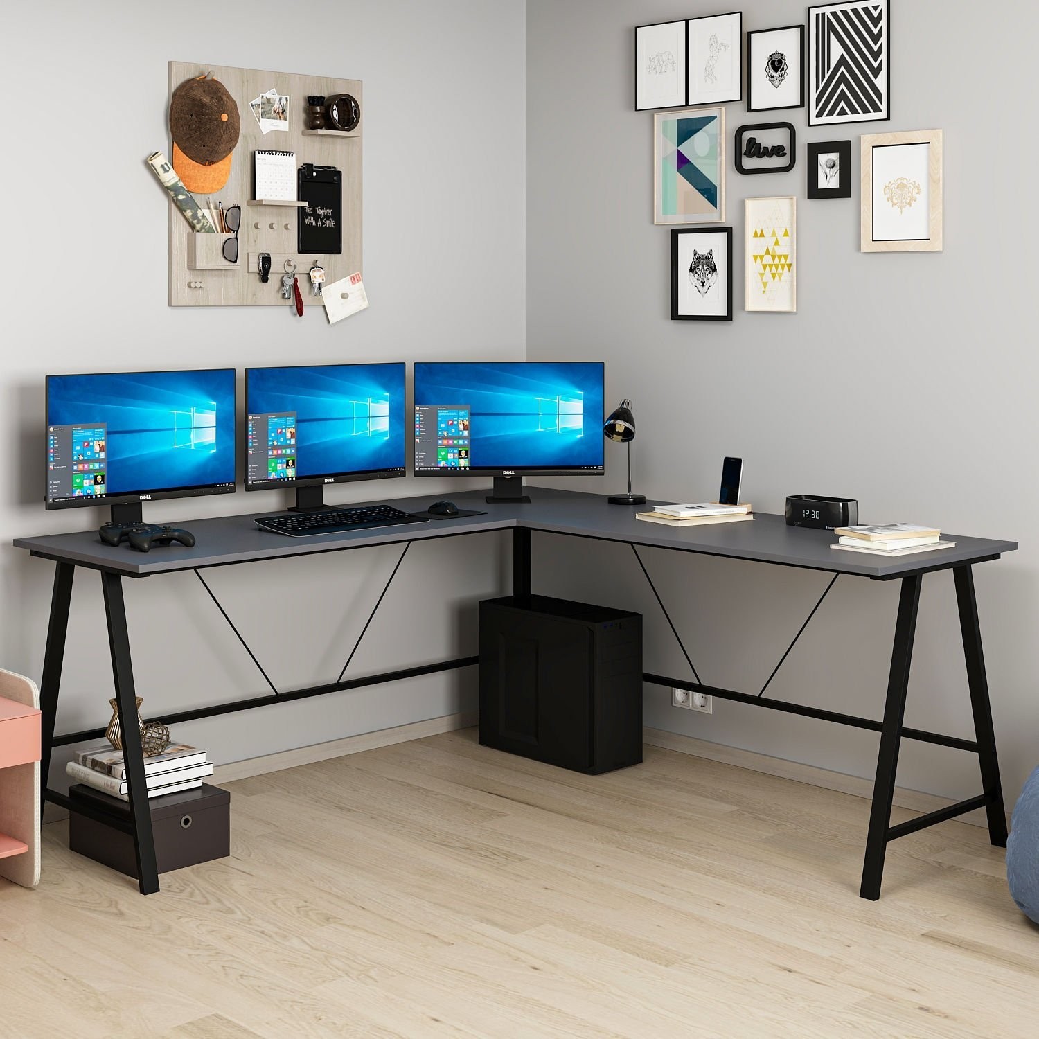 110000800506840.jpg Minar Team Bilg.Masa Rafsız Siyah Metal Ayaklı-Antrasit - Görsel 1