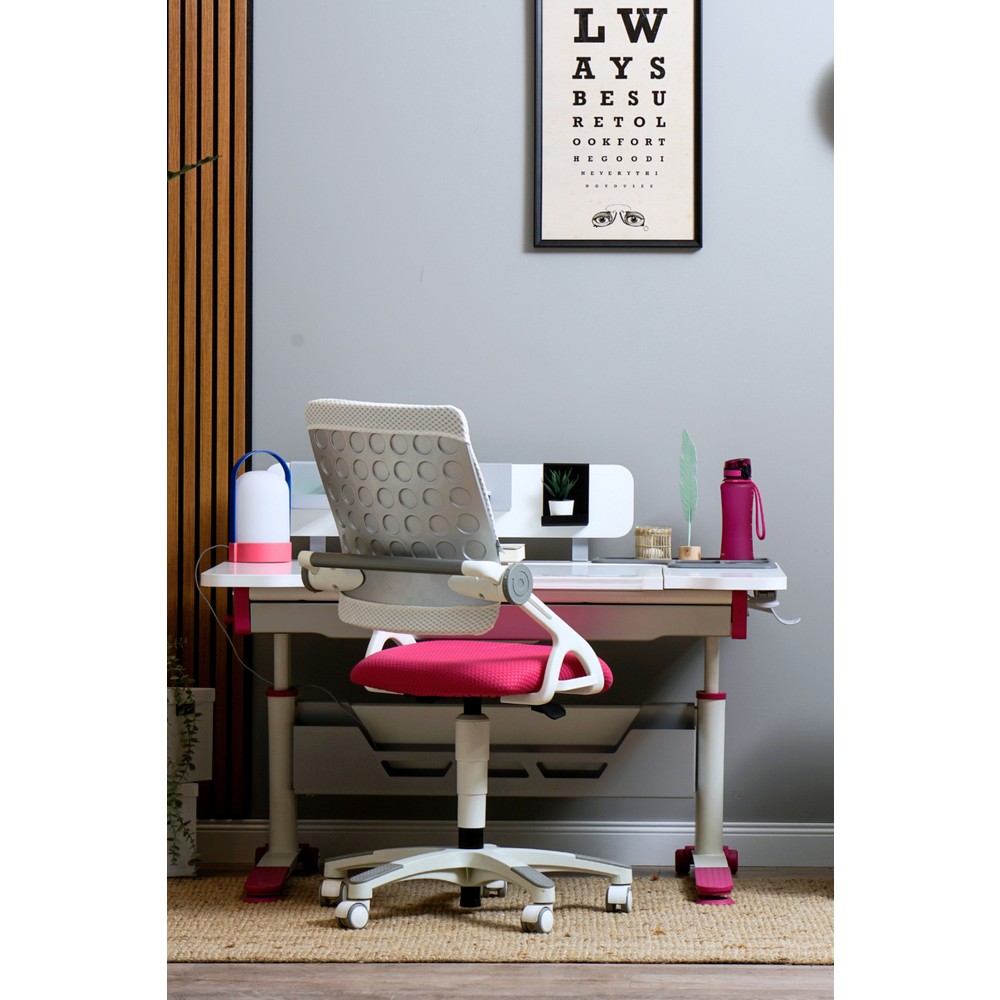 110000844206569.jpg Creo Mobili Akıllı Öğrenci Masası, Fonksiyonel Çalışma Masası + Sandalye - Beyaz/Fuşya - Sirius Advanced - Görsel 1