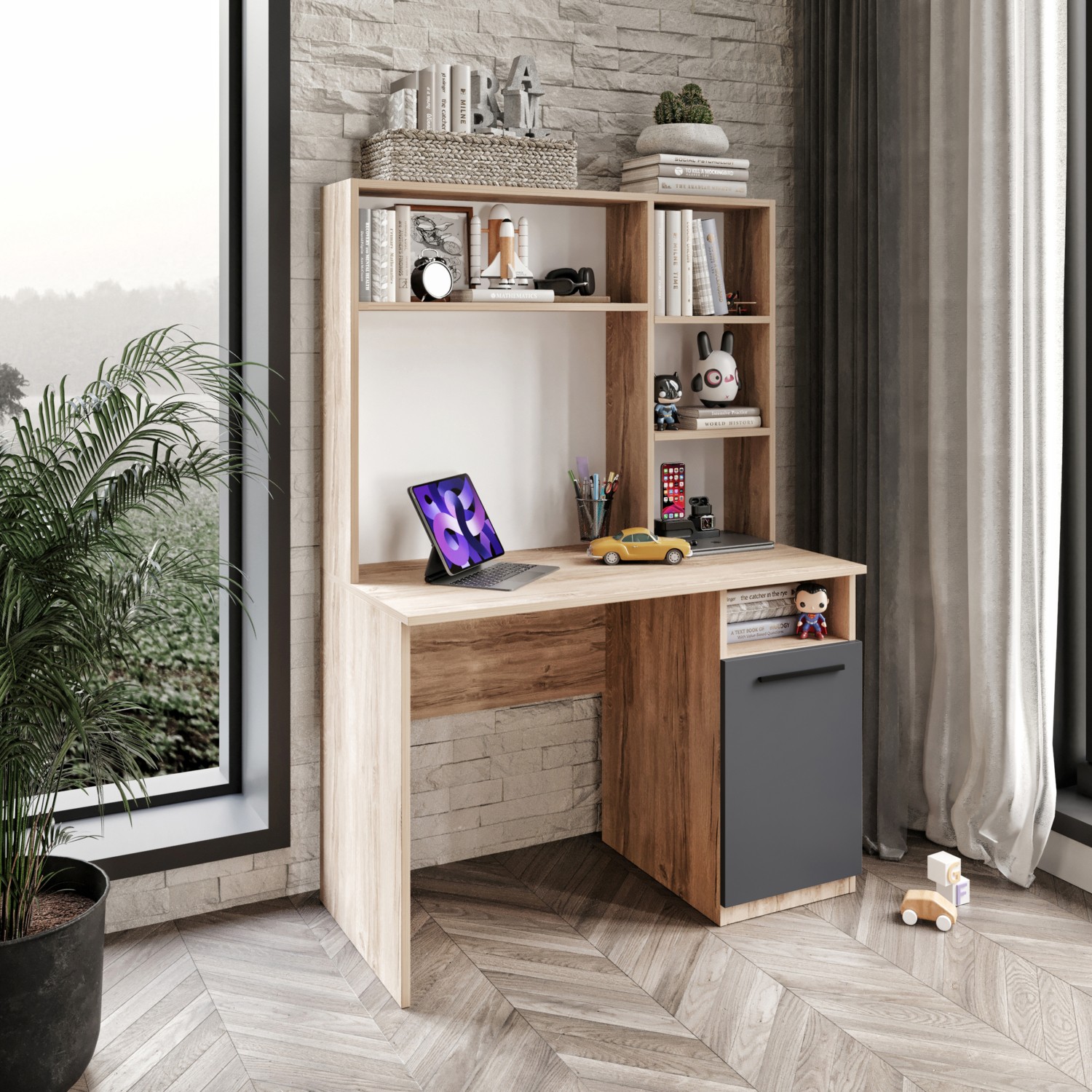 110000846869567.jpg Afilli Izmir Çalışma Masası Flora Antrasit Tamamı Mdf - Görsel 1