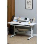 Creo Mobili Fonksiyonel Genç Odası Masası Yükseklik Ayarlı ve Çekmeceli - 130x70 Cm, Beyaz/Gri - Vega Standart - Görsel 2