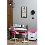 Creo Mobili Lise ve Üniversite İçin Çalışma Masası + Sandalye + Keson + Tabure - Beyaz/Fuşya - Sirius Premium - Görsel 4