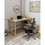 Cmd Wood TAVALO Çalışma Masası – 125x65 cm, 120cm Etejerli & 2 Raflı, Ahşap Ayaklı, MDF, Modern ve İşlevsel Tasarım