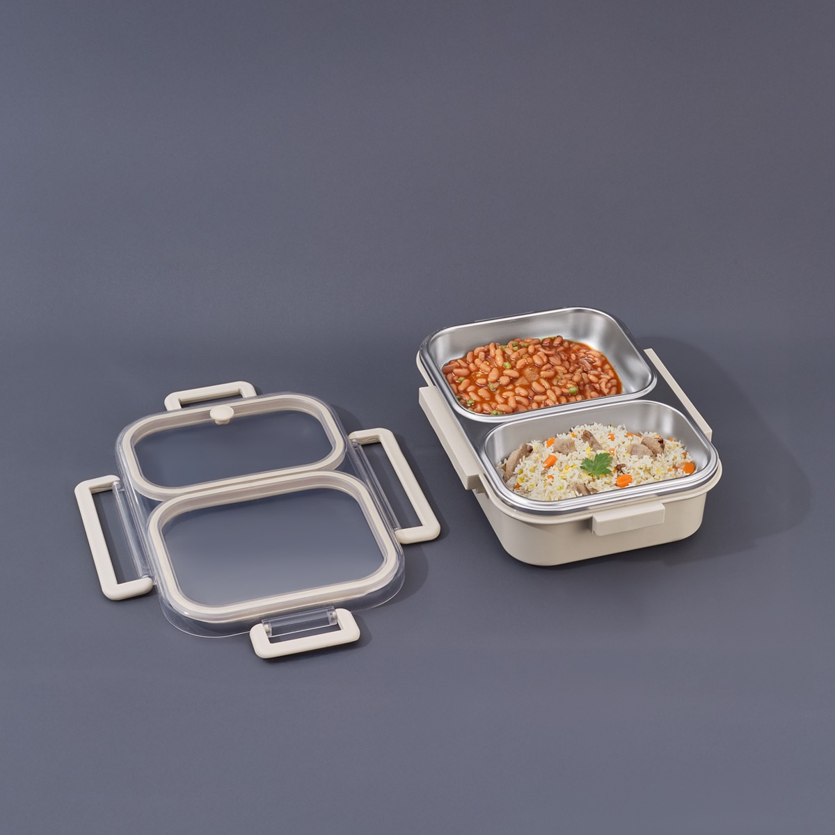 110000939255897.jpg Aryıldız Bento Lunch Box 2 Bölmeli Beige - Görsel 1