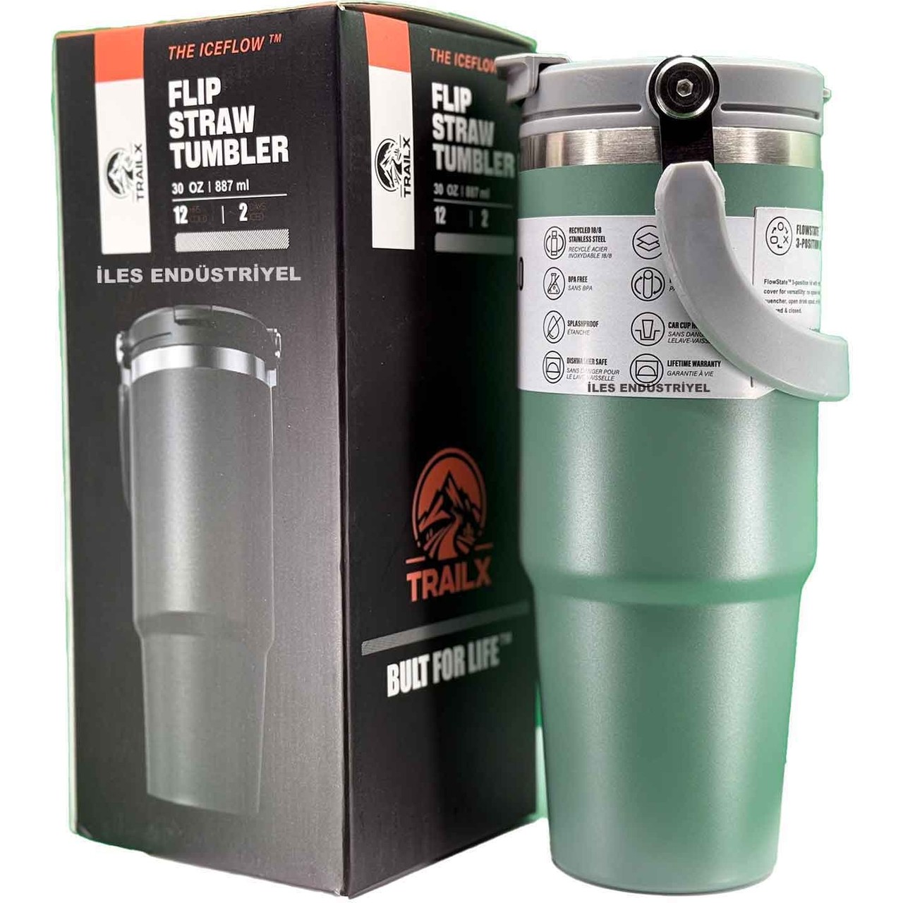 110000952327778.jpg Trailx Vakumlu Termos, Paslanmaz Çelik 30 OZ/887 Ml, Yeşil - Görsel 1