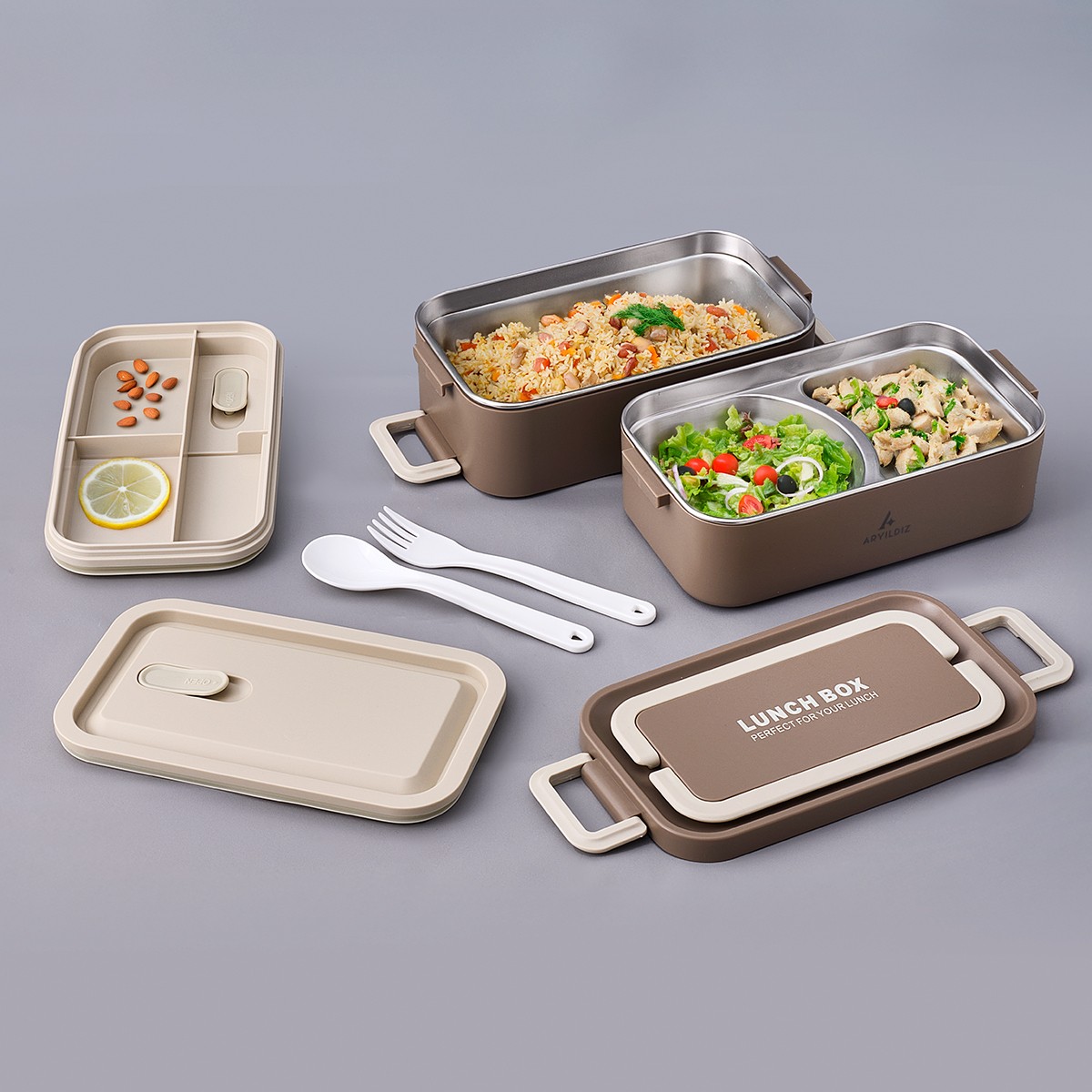 110000963941137.jpg Aryıldız Bento Lunch Box Haki 2000 ml - Görsel 1