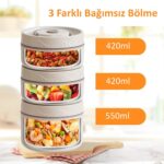 Valkyrie 3 Gözlü Paslanmaz Çelik Isı Yalıtımlı Yemek Kabı Seti Çantalı 304 Steel 2 x 420ML + 550ML - Görsel 4