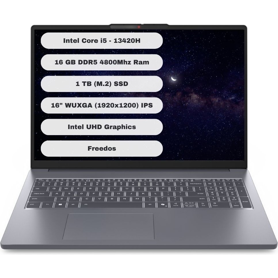 110000986904433.jpg Lenovo Ideapad Slim 3 16IRH10 Intel Core I5 13420H 16GB 1TB SSD Freedos 16" WUXGA Taşınabilir Bilgisayar 83K2001UTR - Görsel 1