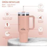 Any Morning Vaha 1200 ml Termos Mug – 3 Aşamalı Çevirmeli Kapak, Somon - Görsel 2