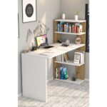 Moonlife Çınar Kitaplıklı Çalışma Masası Beyaz Çam - Görsel 2