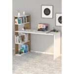 Moonlife Çınar Kitaplıklı Çalışma Masası Beyaz Çam - Görsel 3