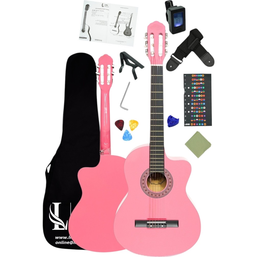 110000990776220.jpg Furia CG-3901PK Klasik Gitar 4/4 Sap Ayarlı Kesik Kasa Full Set - Pembe - Görsel 1