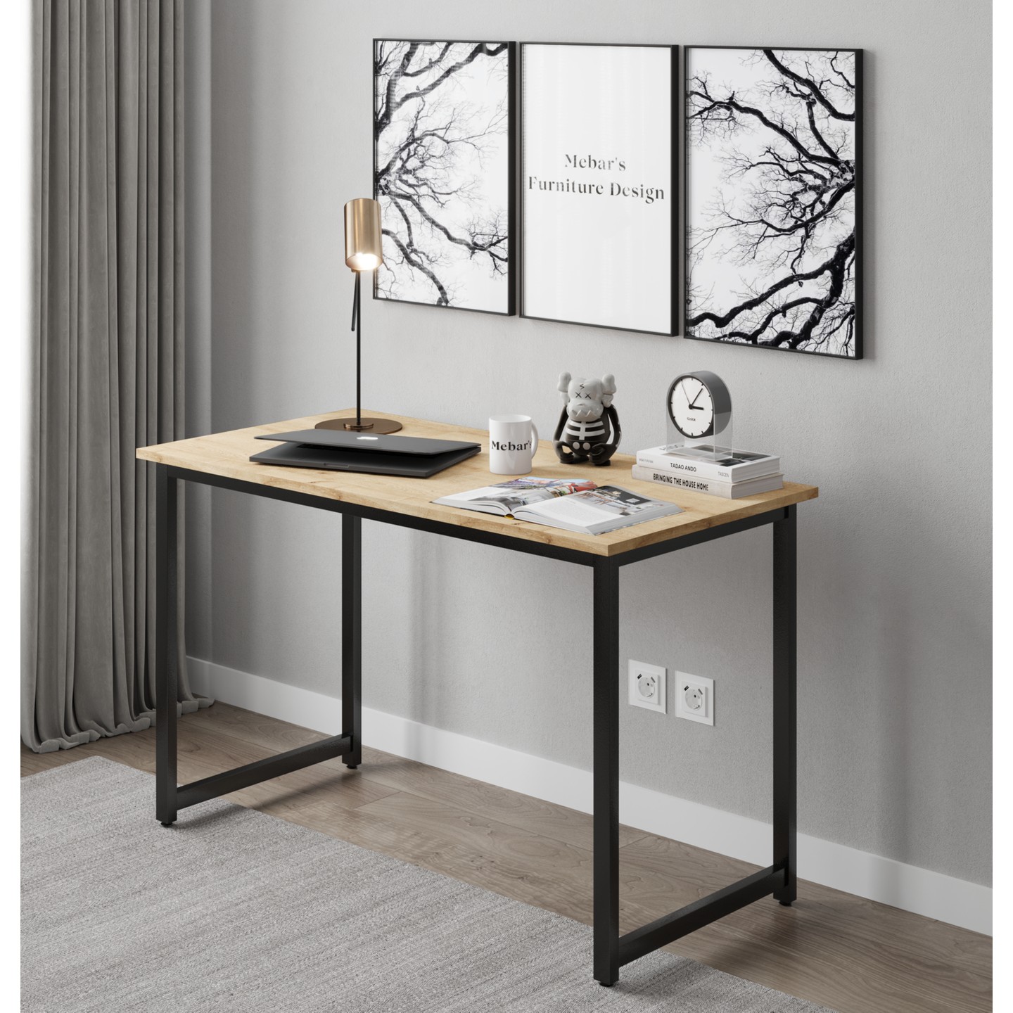 110001006442260.jpg Mebars Çalışma Masası Bilgisayar Masası Ofis Masası - 120X60 - Meşe - Görsel 1