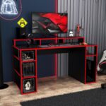 Bimossa Dina Oyuncu Masası Siyah Kırmızı 140 cm