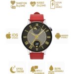 Fro Lw-38 Kadın Akıllı Kol Saati - Silver Kasa  Kırmızı Kordon Tansiyon & Nabız Ölçümü Spor Takibi