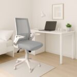 Aule BEYAZ Katlanır Kollu Çalışma Sandalyesi | LUMA Ofis ve Bilgisayar Koltuğu | Gri Kumaş - Görsel 2