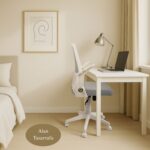 Aule BEYAZ Katlanır Kollu Çalışma Sandalyesi | LUMA Ofis ve Bilgisayar Koltuğu | Gri Kumaş - Görsel 3