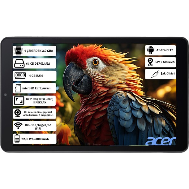 110001044788902.jpg Acer Iconia A10 4 GB Ram 64 GB SSD 10.1" Hd (1280 x 800 ) IPS Yeni Nesil Android Tablet NT.LG0EY.001 - Görsel 1